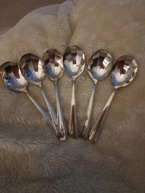 Art Deco Shell Design Silver Plate Desert Spoons - set of 6