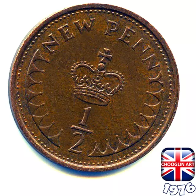 A BRITISH 1976 ELIZABETH II HALF PENNY ½p coin, 48 Years Old!