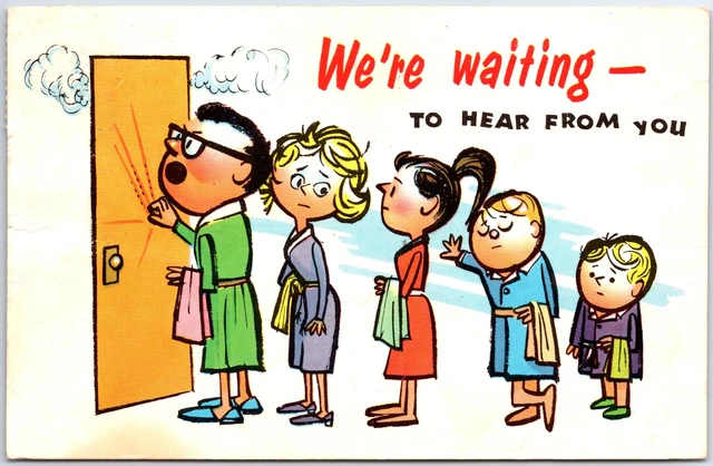 Vintage Postcard "We're Waiting - To Hear From You" Comic Restroom Humor