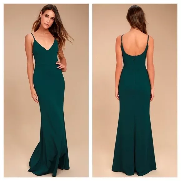 Lulus Infinite Glory Forest Green Women's Scoop Back Maxi Dress Gown, XS