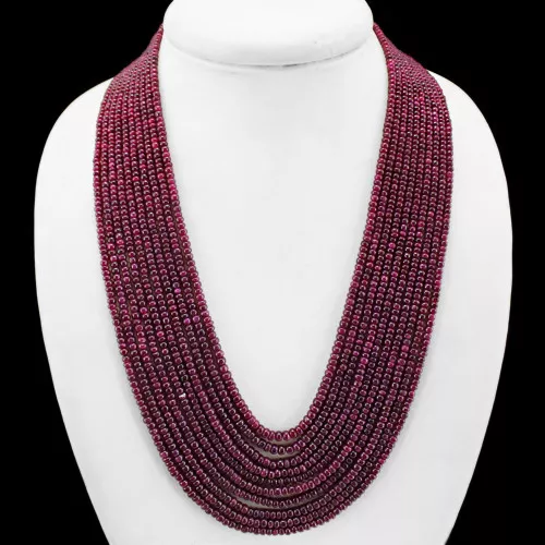 Wonderful 826.00 Cts Natural 10 Line Red Ruby Round Beads Necklace (Rs)