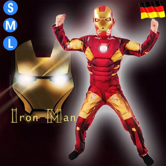DE Kinder Deluxe Iron Man Avengers Kostüm Superheld Cosplay Weihnachten Outfits~