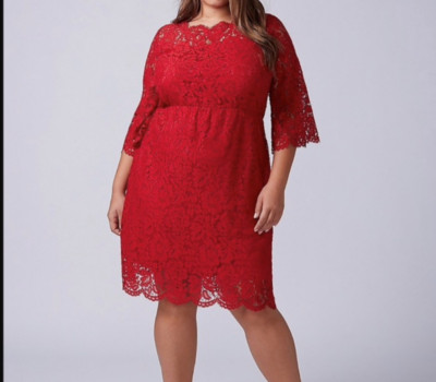 Lane Bryant Scallop-Edge Lace Fit Flare Dress Plus 14-16-18-22-24 Red 1x 2x 3x