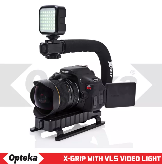 Plataforma de mango de cámara Opteka X-Grip + kit de luz de video LED para Canon RF sin espejo 2