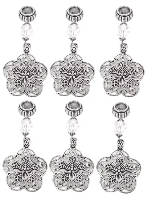 WHOLESALE/BULK - 6 Scarf Pendants - Flower Design with Clear Bead - 12cms