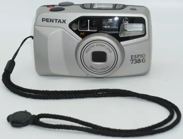 Pentax Espio 738G 35 mm Film Point and Shoot Kamera silbergetestet, mit Etui