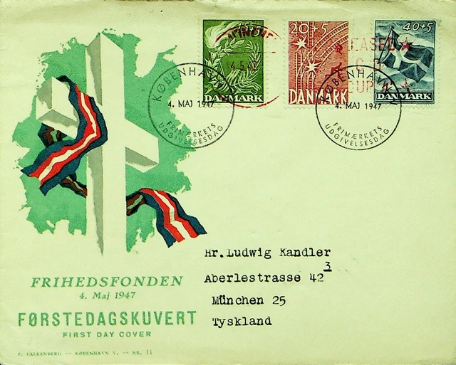 Sephil Dänemark 1947 Post WWII 3v Auf Friedenskämpfer Basis FDC Kopenhagen Sich