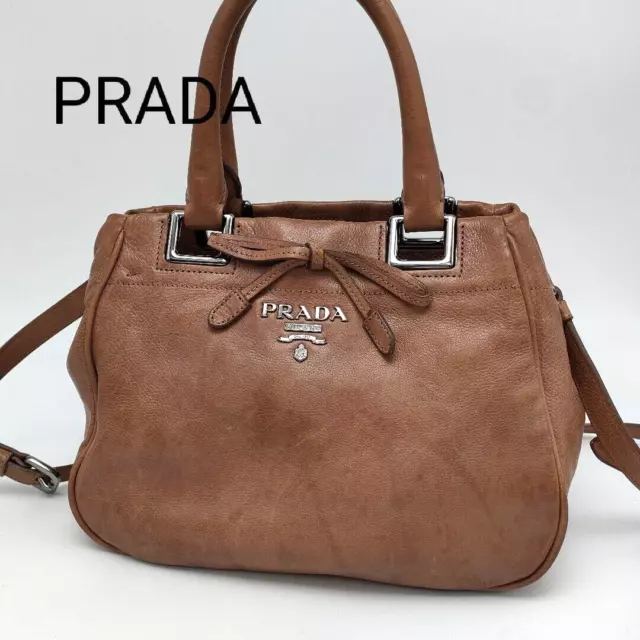 Prada Tote Bag Shoulder Bag 2way Bag Leather Brown Appraised Women's