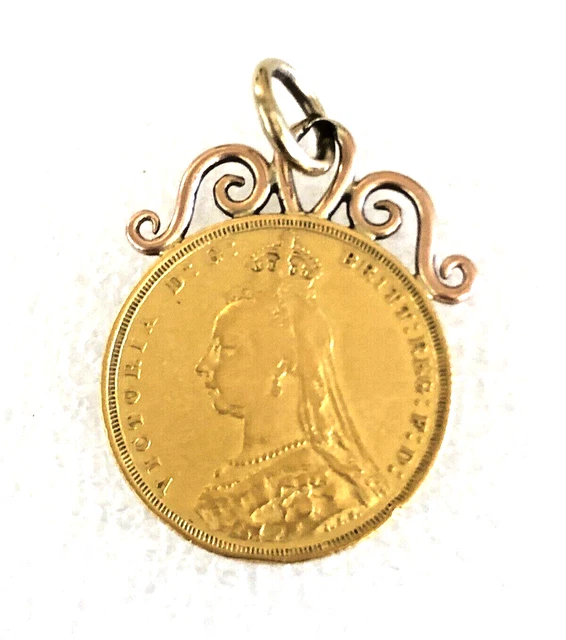 1891 Queen Victoria Full Gold Sovereign with 9ct Gold Mount - London Mint