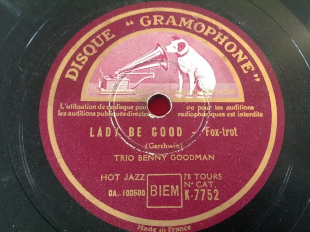 78 rpm- TRIO BENNY GOODMAN - Lady be good - GRAMOPHONE - K-7752