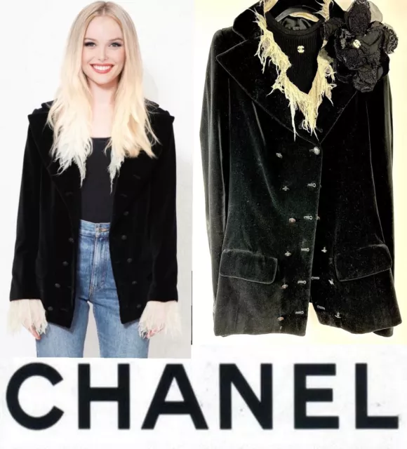 Chanel Vintage 2005 Black Velvet Lace Jacket 34 36 2 4 Coat Blazer Top Fringe S