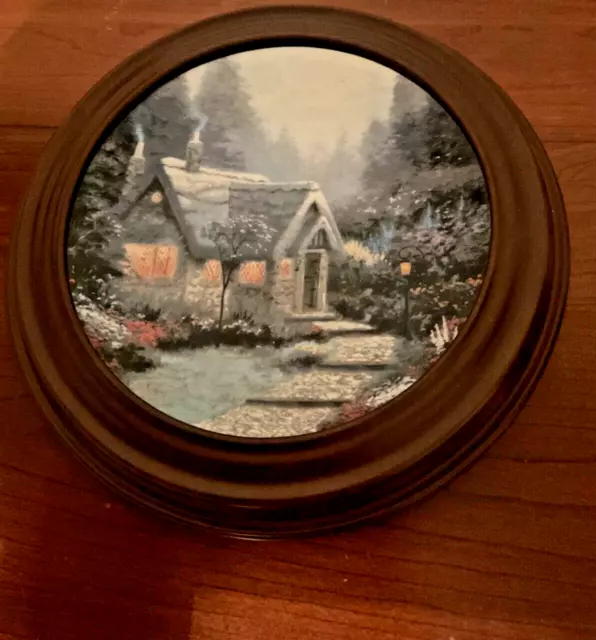 Thomas Kinkade 1991 Plate "Cedar Nook Cottage", Limited Edition, Wood Frame