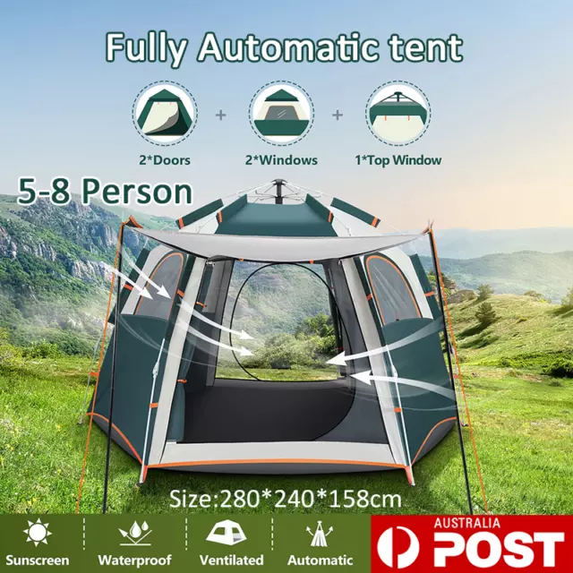 Instant Camping Tent 5-8 Person Auto Pop up Family Sun Shade Shelter Family 2023