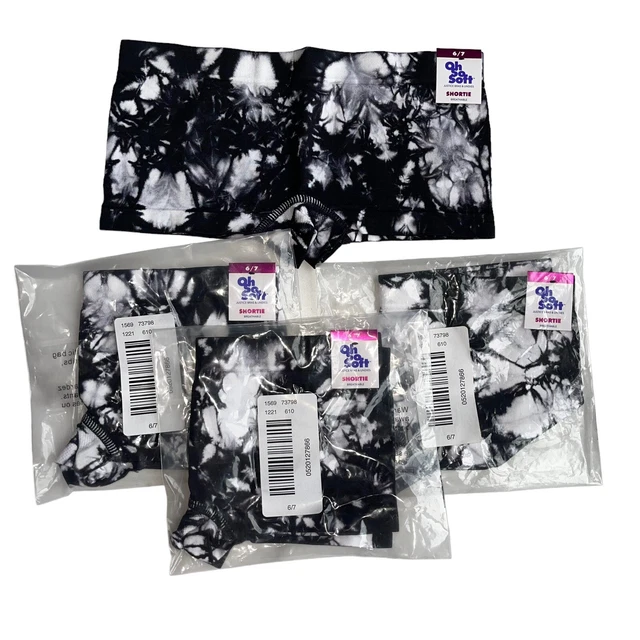 Justice Girls Size 6-7 Panties Boyshorts Underwear Lot Of 4 Pair Black White New