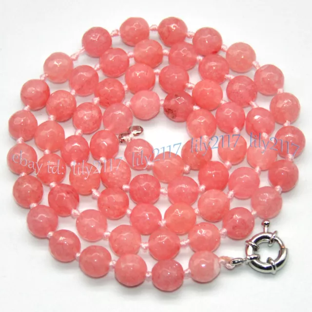 Faceted pink Morganite gemstone round beads necklace 18-36 Inch 8mm 10mm