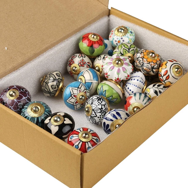 Hand Painted Lot of 30 colorful Ceramic Cabinet Knobs Pulls Drawer Door Handles