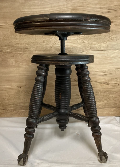 Victorian  Parker ￼ piano ￼Stool Glass Ball e Claw Feet Swivel repaired seat