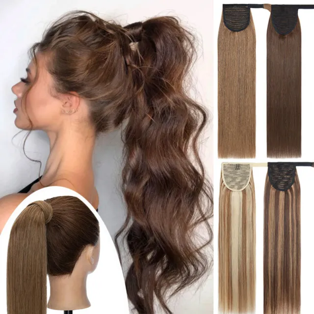 Long Thick Hair Wrap Ponytail Real Remy Human Hair Clip in Pony Tail Extensions