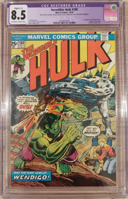 Incredible Hulk #180 CGC 8.5 VF+ Marvel 1974 First Brief Wolverine MVS included!