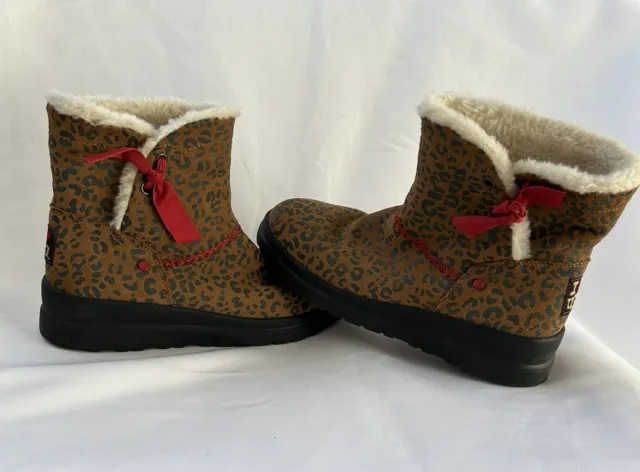 I Heart UGG Knotty Booties Women's Sz 8 Brown Black Cheetah Print Faux Fur Lined