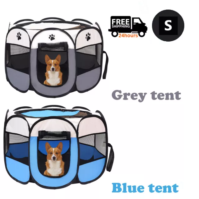 Folable Pet Playpen | Portable Cat Dog Playpen Camping Tent Kennel Grey/sky blue