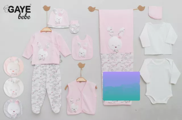 bunny layette gift box set 0-3m girl 10pc top trousers hat blanket & more new