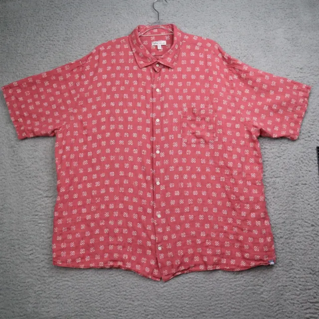 Peter Millar Shirt Mens XXL 100% Linen Red Patterned Short Sleeve Button Up