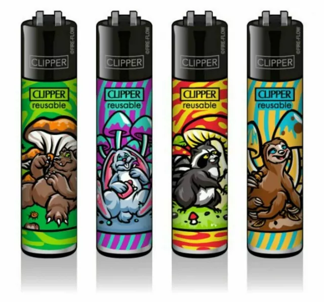 CLIPPER Refillable Gas Lighter SHROOMS & ANIMALS CLIPPERS Solo/Full Set