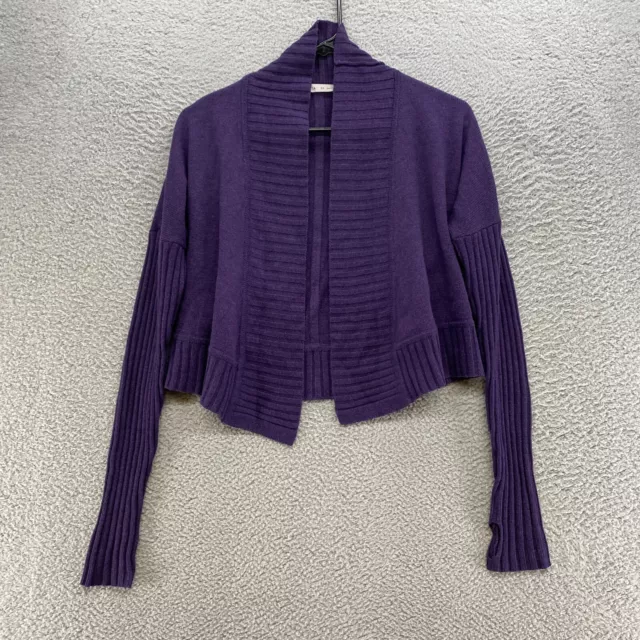 Athleta Sweater Womens XS Cardigan Cropped Open Front Purple Knit Cotton Blend