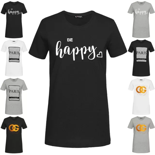 Damen-T-Shirt loose Be Happy bedruckt Übergröße Sommer kurzärmelig baggy