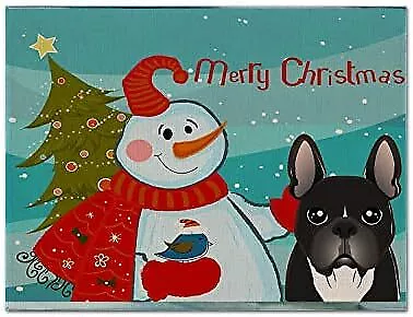 Treasures BB1847PLMT Snowman with French Bulldog Fabric Placemat Washable Placem