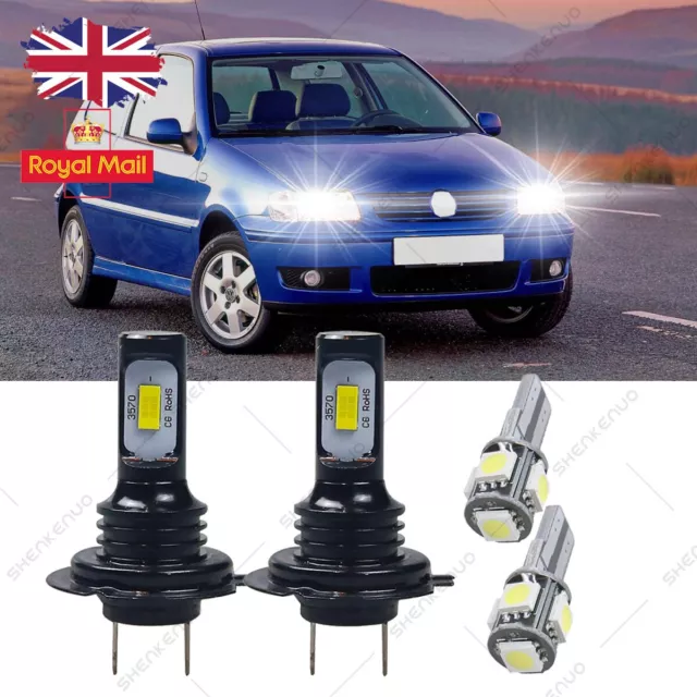 For VW Polo 6N2 Upgrade 6000K H7 501 3570 LED Low + Side Lamp 4 Bulbs UK STOCK