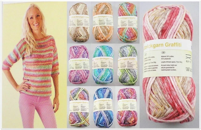 50g Graffiti Effekt Strick Bändchengarn Wolle zum Stricken Häkeln GP 45,80€/1kg