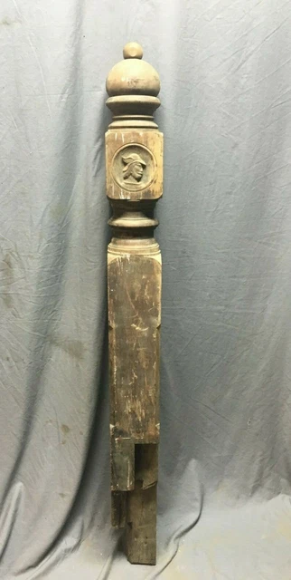 Antique Mahogany Carved Greek Gods Newel Post Staircase Decorative 385-19L 3