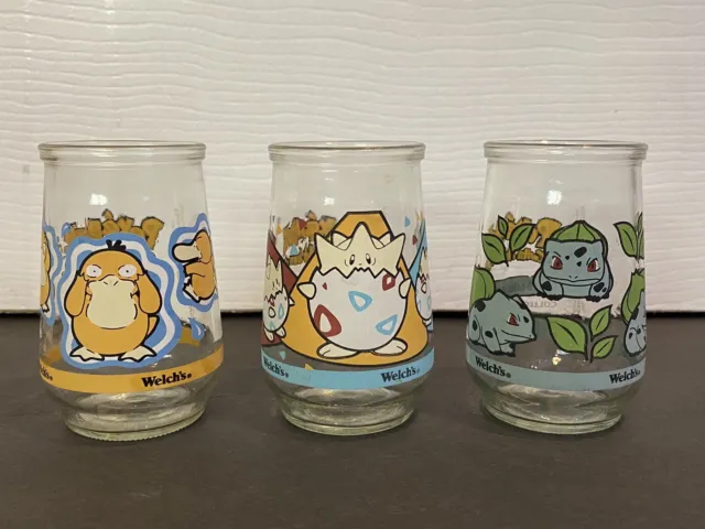 Vintage Pokémon Welch's Jelly Jars LOT OF 3 - Bulbasaur, Psyduck, Togepi