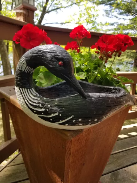 Weathered Loon Bird Wood Look Display Dish Planter Northwoods Cabin Cottage 14"