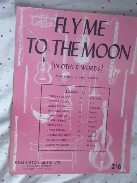 Vintage Mucic Sheets Book Piano 1950s & 60s Fly Me To The Moon Bart Howard