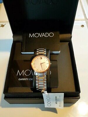 Movado Diamonds Silver Rose Gold Mother of Pearl Stainless Steel Ladies Watch