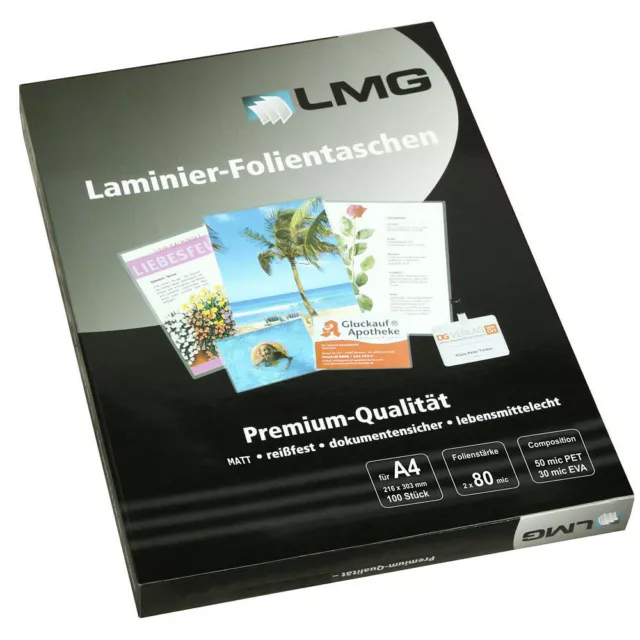 LMG Qualitäts Laminierfolien 80mic MATT - 100 Stück Laminiertaschen laminieren 2