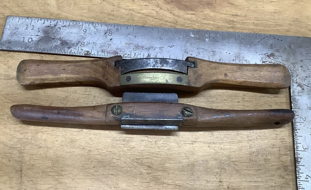 Antique Wood Handle Spoke Shave Draw Knives Lot of 2 Brass Cast Steel