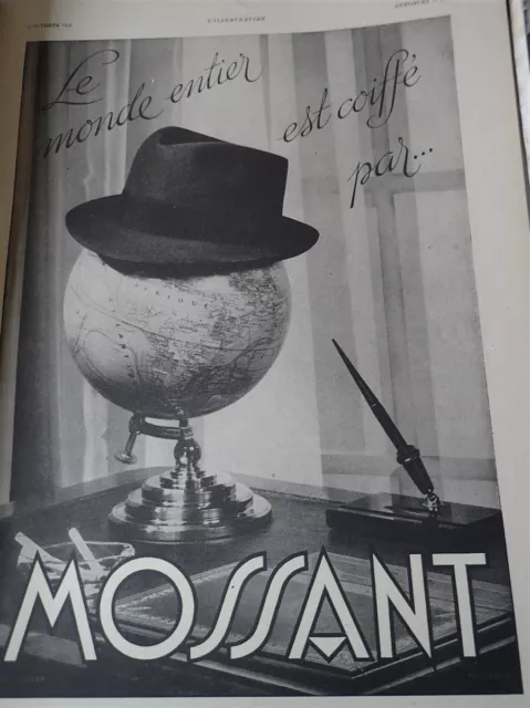 MOSSANT chapeau + le DANDY d'ORSAY publicité papier ILLUSTRATION AUTO 1941 col