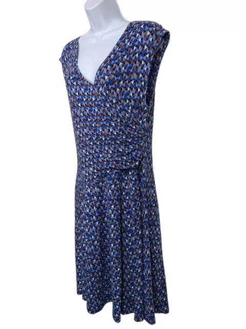 Nic+Zoe Womens size LP Blue Faux Wrap Dress Knee Length Geometric Sleeveless 3