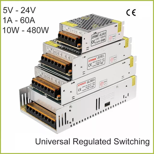 DC 5V-24V Universal Regulated Switching Power Supply 1A-60A 10W-480W LED 3D PSU