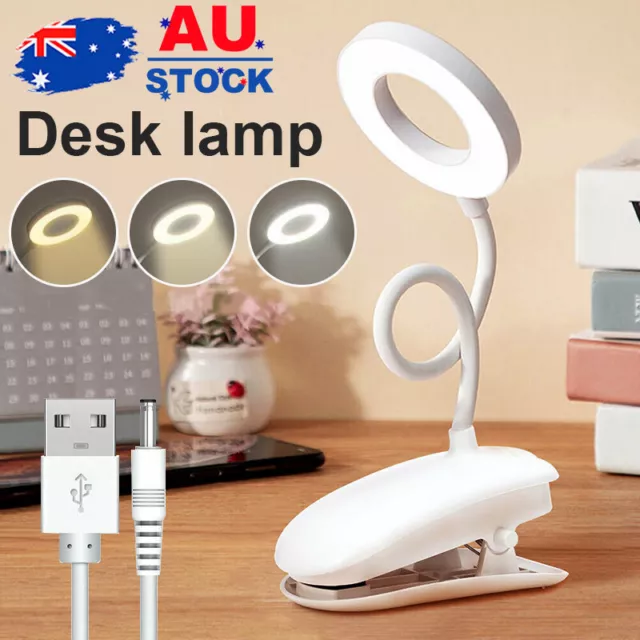 LED Book Reading Book Light Clip on Bed Rechargeable 3-level Brightness Lamp