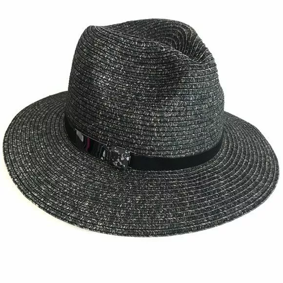 Hat Attack Panama Hat Womens OS Speckled Black Woven Banded Summer Beach Hat