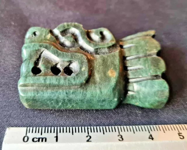 Mexican Pre Columbian Maya Aztec style green Stone Jade QUETZALCOATL PENDANT 2