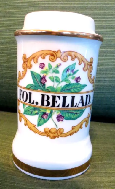 Vintage Fol. Bellad. Ceramic Apothecary Jar --6" Tall, No Lid