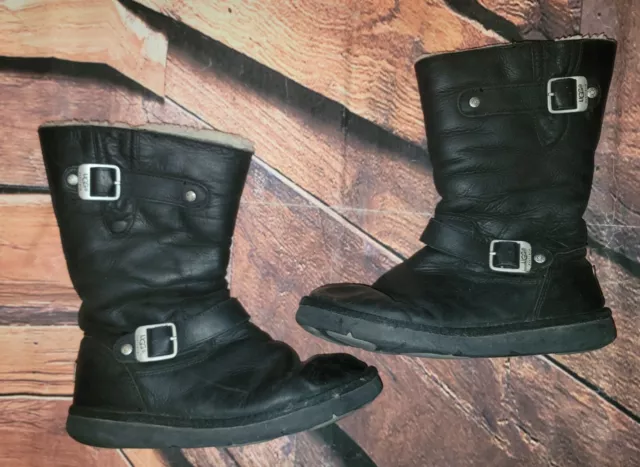 ugg kensington Womens Biker Black Leather Boots Sz 8 S/n 5678 ugg kensington Womens Biker Black Leather Boots Sz 8 S/n 5678