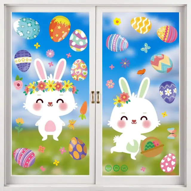 Easter Decorations - 200 PCS Easter Window Clings - 9 Sheets Easter Decor Bunny