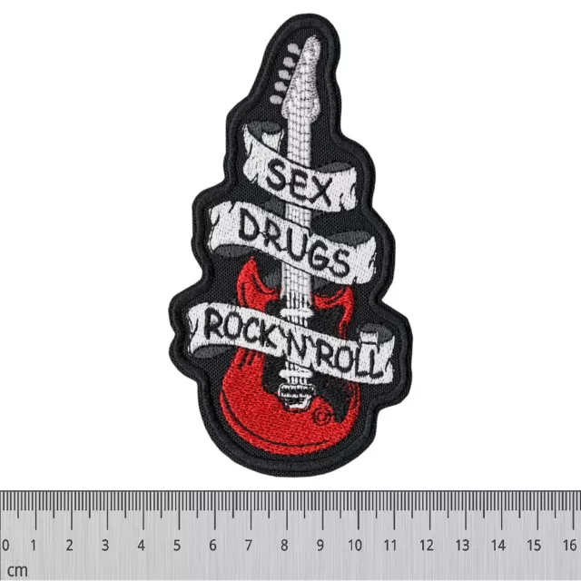 Embroidered patch Sex Drugs Rock N Roll, Guitar. Punk, Heavy Metal, Hard Rock.